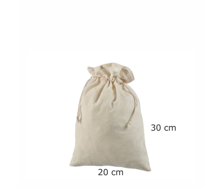 20x30 cm luonnonvärinen puuvillainen kangaspussi kiristysnyörillä