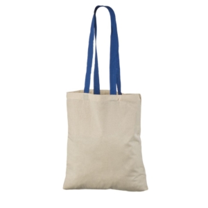 Kangaskassi sinisillä kahvoilla logolla