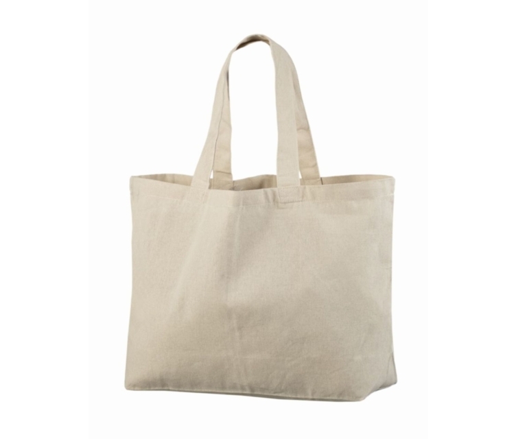 Suuri kangaskassi logolla, luonnonvärinen 220 g puuvilla, tilava yrityskassi